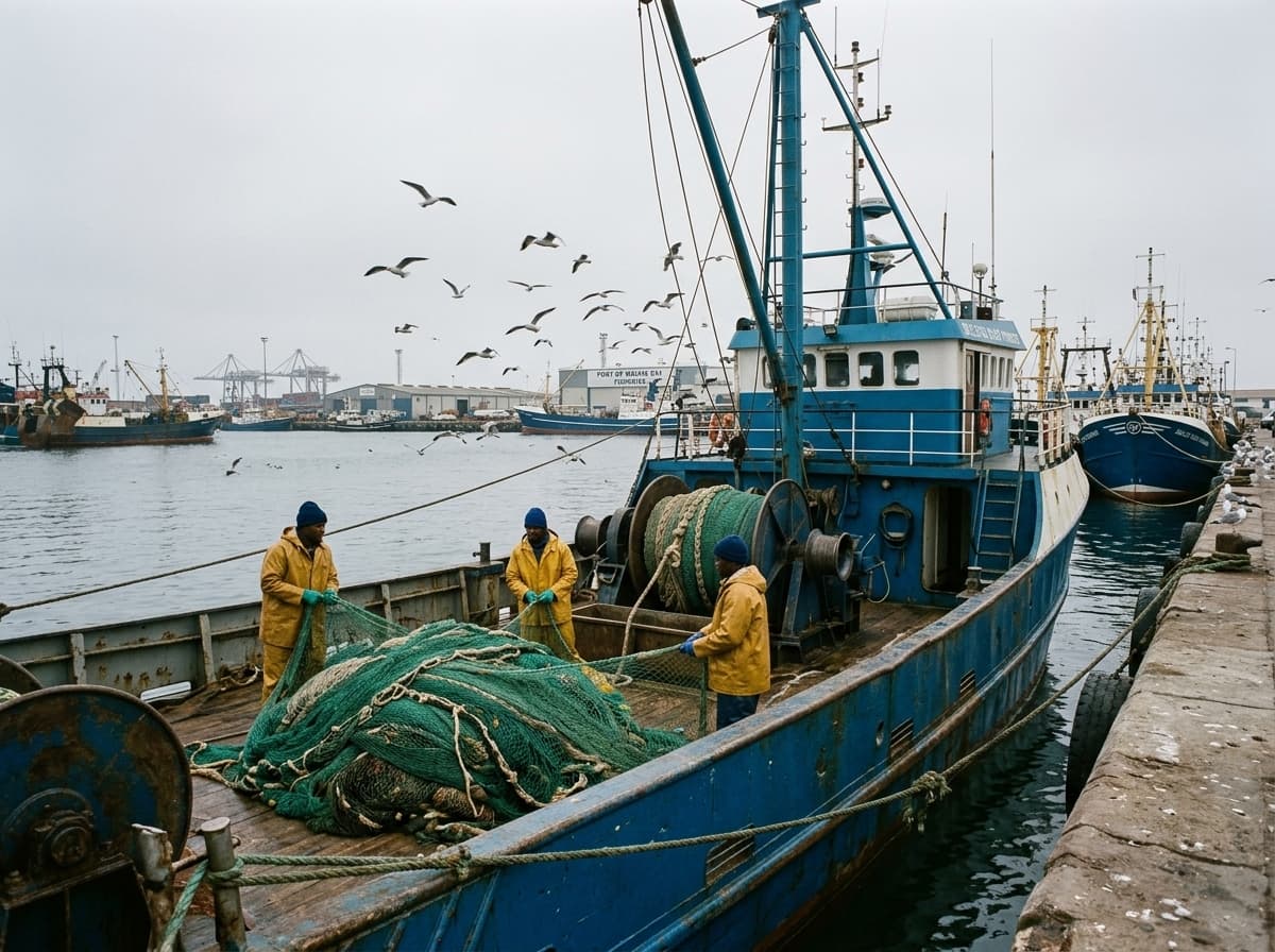Fishing trawler vessel at port